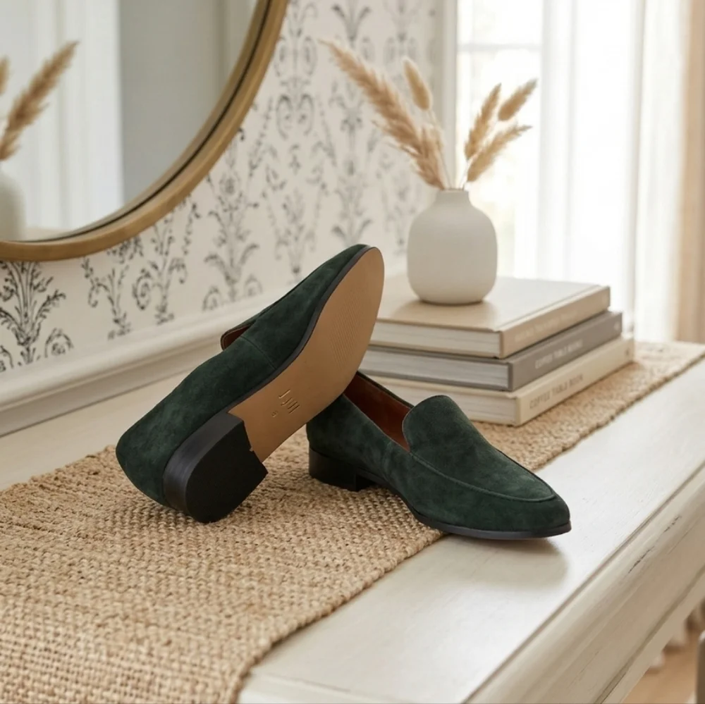 Size 9- J.Jill Forest Green Suede Loafers / Smoking Flats - Size 9 (Like New!)
